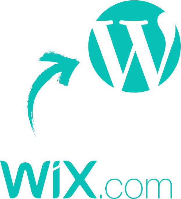 wix.com logo with an arrow pointing to wordpress logo